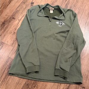Olive Green Quarter-Zip Pullover with Chest Logo
